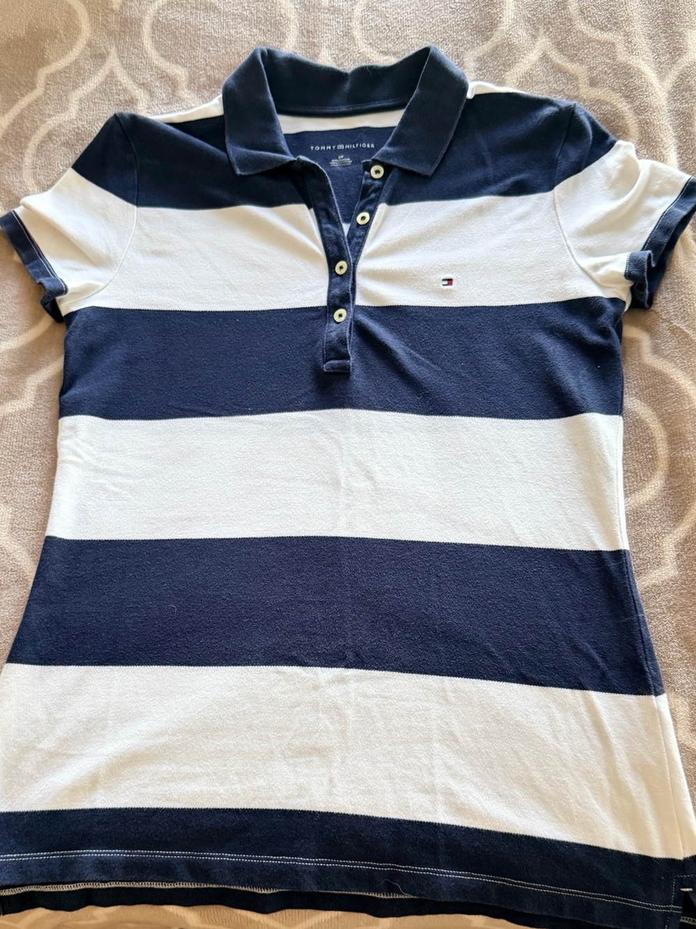 Women’s Tommy Hilfiger Navy & White Striped Polo
